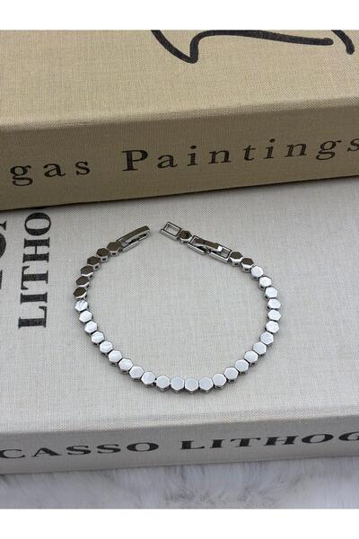 Hedef Bijuteri Silver Color Honeycomb Model Basic Bracelet Cm71