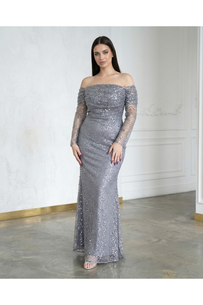 CAREZZA Lumos - Karmen Yaka Yoğun Payetli Abiye