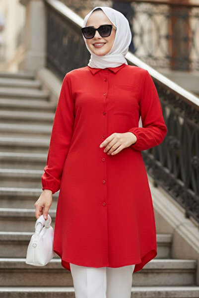 N.S NEVA STYLE Buttoned Red Hijab Tunic 30293K