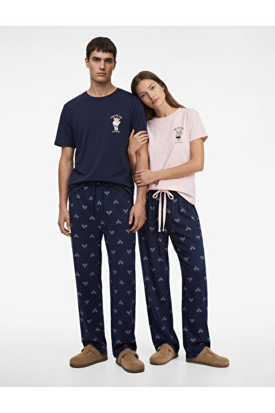 Koton Σετ άνετης εφαρμογής κοντομάνικης βαμβακερής πιτζάμας με λαιμόκοψη ποδη...