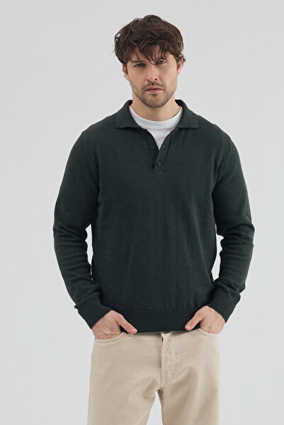 hateko Pure 100% Cotton Khaki Polo Collar Knitwear Sweater