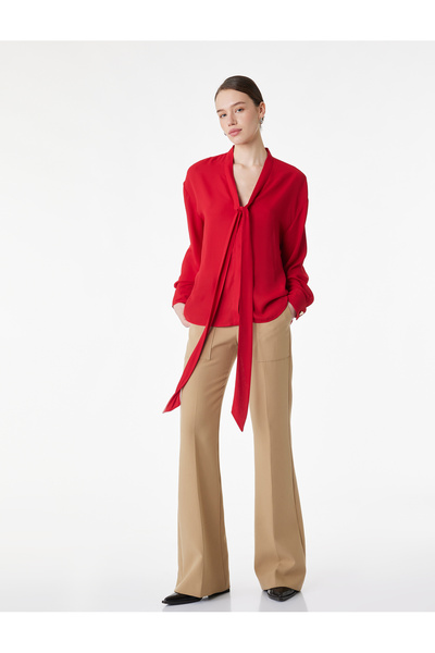 Koton Uzun Kollu Bağlamalı Fular Yaka Gömlek