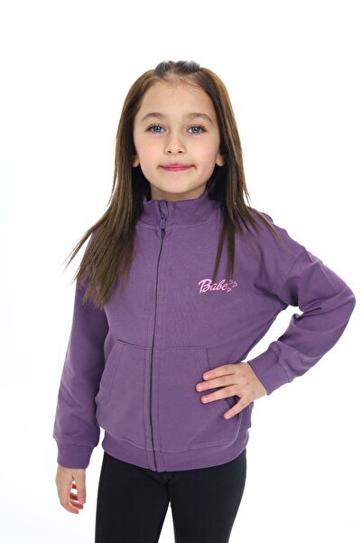 Toontoy كارديجان محبوك للفتيات باللون الأرجواني الفاتح مع ياقة عالية وسحاب وج...