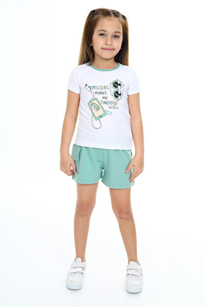 Toontoy Set 2 piese pentru fete: tricou cu imprimeu cu gâtul tip crew și pant...