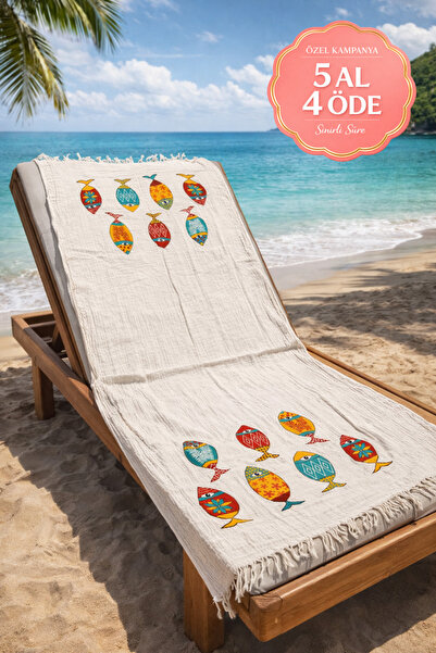 vita Müslin Peştemal Basklı %100 pamuklu Organik Plaj Havlusu Keten 3 Katlı L...