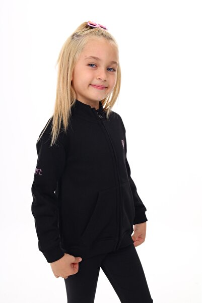 Toontoy Cardigan tricotat pentru fete, cu guler înalt, buzunare cu fermoar, b...