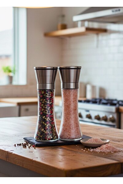 Jet's Home 2'li Set Profesyonel Tuz ve Karabiber Değirmeni – 19 cm Cam Gövdel...