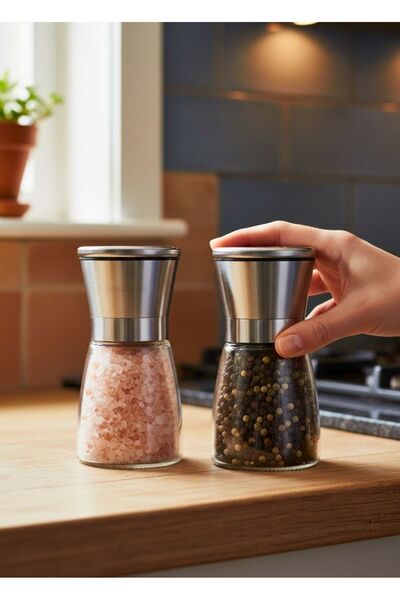 Jet's Home مجموعة صغيرة من قطعتين: مطحنة ملح وفلفل زجاجية وفولاذية مقاس 13 سم...