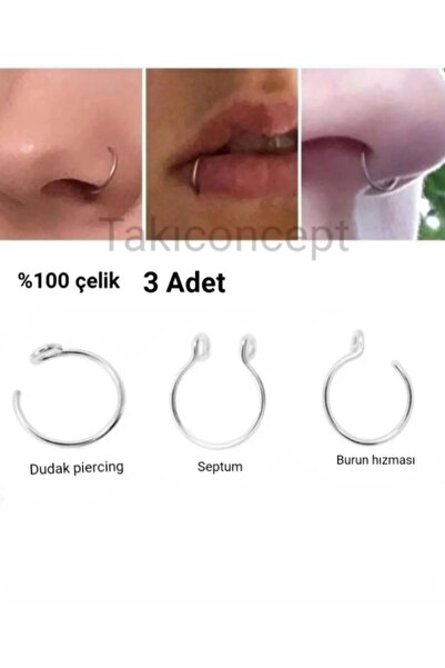TakıConcept 3 Model Deliksiz Piercing Hızma Dudak Burun Kulak