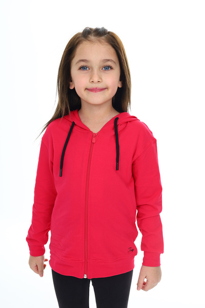 Toontoy Cardigan pentru fetiță cu cu glugă buzunare cu fermoar, broderie cu u...