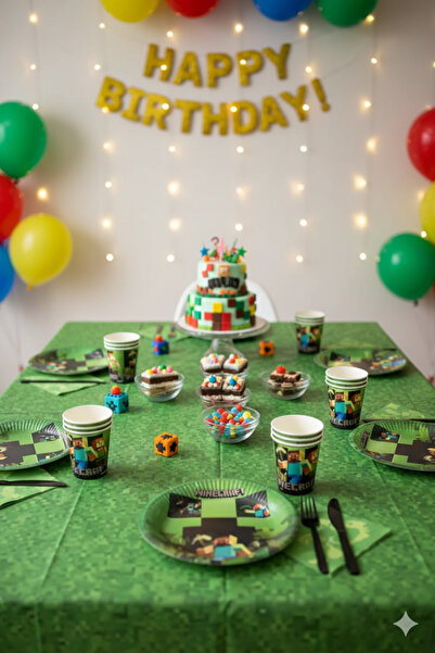 MINECRAFT Karton Tabak Bardak Set 8 Kişilik