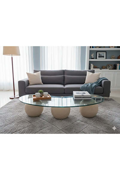 niza dekorasyon DOĞAL TRAVERTEN FASÜLYE CAM ORTA SEHPA