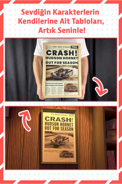 Frex Store Arabalar Hudson Hornet Kazası Ahşap Çerçeveli Duvar Tablosu – 33x50