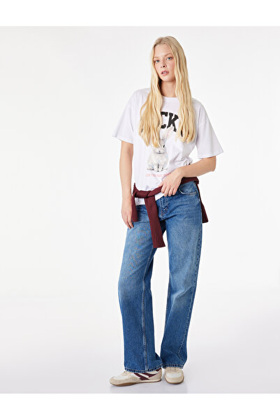 Koton Βαμβακερό κοντομάνικο μπλουζάκι με λαιμόκοψη και στάμπα κουνελιού, over...