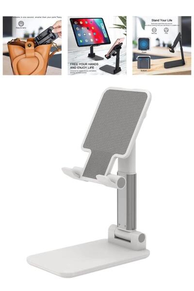DEMPOWER Beyaz Renk Ayarlanabilir Portatif Standlı Telefon+tablet Tutacağı