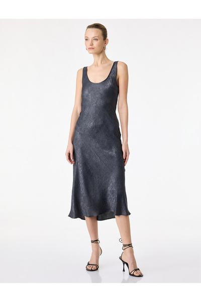 Koton Rochie de seară midi din satin, fără mâneci, cu decolteu în U, croială ...