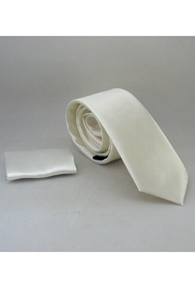 Gaffy Cravată din satin crem, slim fit (subțire), de culoare uni, cu șervețel...
