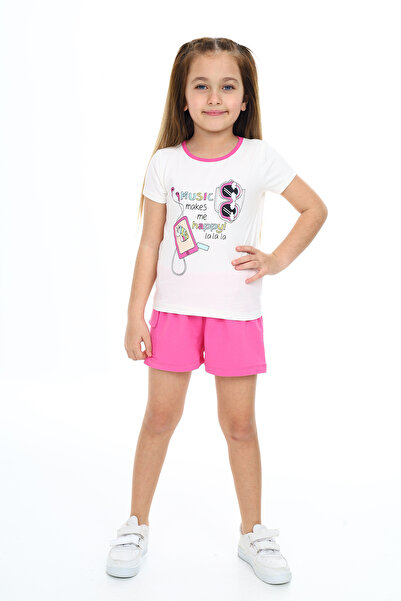 Toontoy Girl's 2-Piece Set Printed Crew Neck T-Shirt & Single Pocket Shorts w...