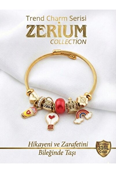 ZERİUM Modern Steel Stylish Women's Charm Steel Bracelet Rainbow Flower and F...