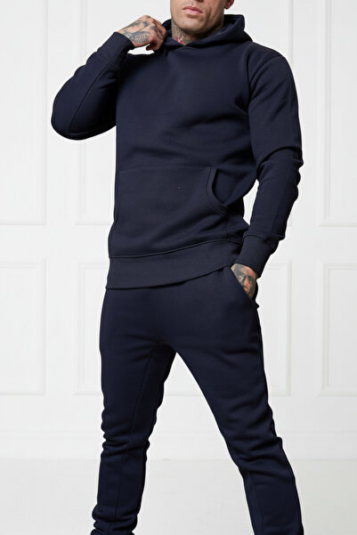 Runades Men's Hooded Tracksuit Set with Raised Inside, Relaxed Fit and Elasti...