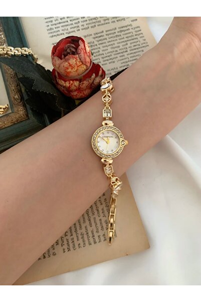 Choppers Vintage Beyaz Taş Çiçek Ayarlanabilir Kordon Kadın Saat