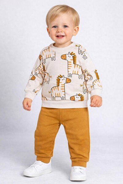 dinamik çocuk طقم ملابس علوي وسفلي من قطعتين منقوشة بنمط الحمار الوحشي للأطفا...