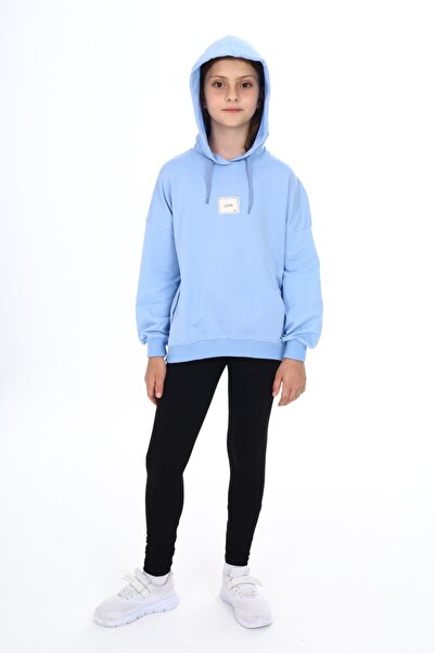 Toontoy Girl's 2-Piece Set Printed Hooded Off-Shoulder Pocket Sweatshirt & Ba...