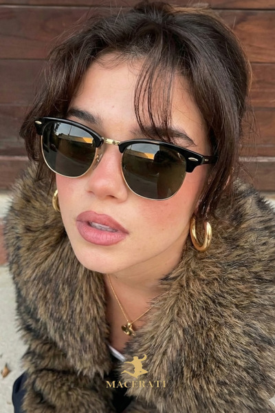 MACERATİ Clubmaster Unisex Gold Black Ultra-Light Uv400 Sunglasses