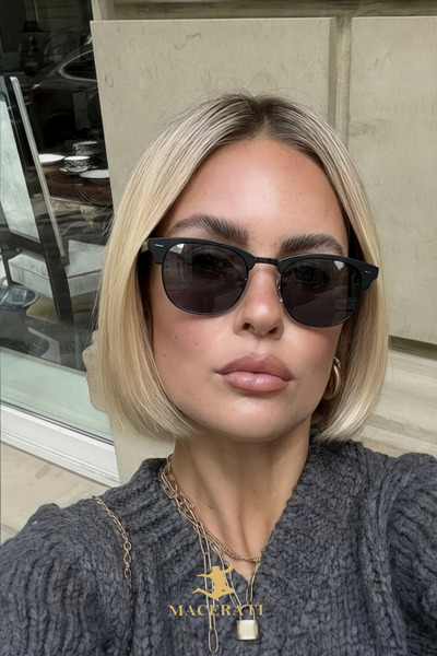 MACERATİ Clubmaster Unisex Black Square Ultra Light Uv400 Sunglasses