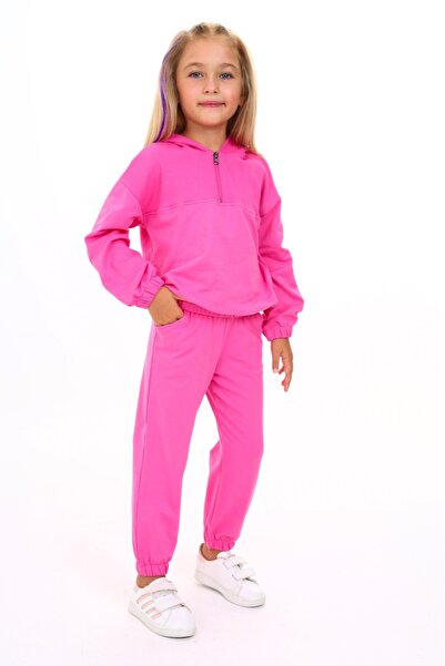 Toontoy Girl's 2-Piece Set: Hooded Half-Zip Sweatshirt & Pocket Jogger with E...