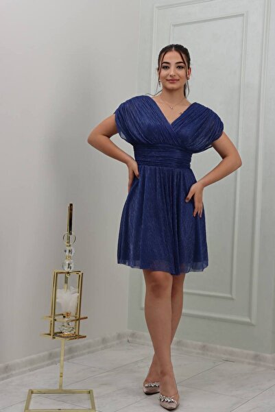 CAREZZA Kruvaze Yoğun Büzgülü Mini Elbise