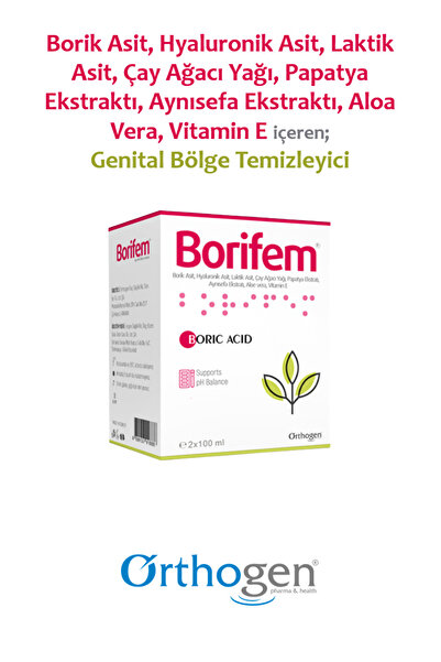 Orthogen Borifem Vajinal Duş 200 ml | Borik Asit ve Bitkisel Bileşenler İçere...
