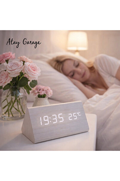 Atay Garage LED Dijital Masa Saati Saat ve Sıcaklık Göstergeli Modern Şık Üçg...