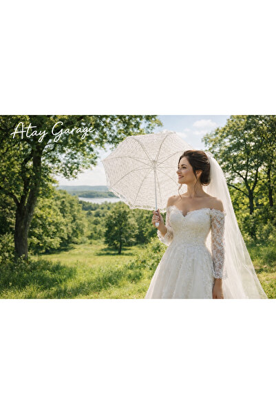 Atay Garage Şemsiye (92-75cm Ebatlarinda Büyük Boy Astarlı) Gelin Düğün Nişan...