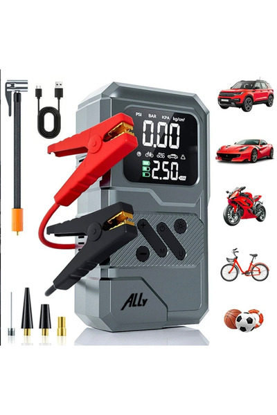 Bowie Kablosuz akü takviye seti ve digital hava kompresörü basınç göstergeli ...