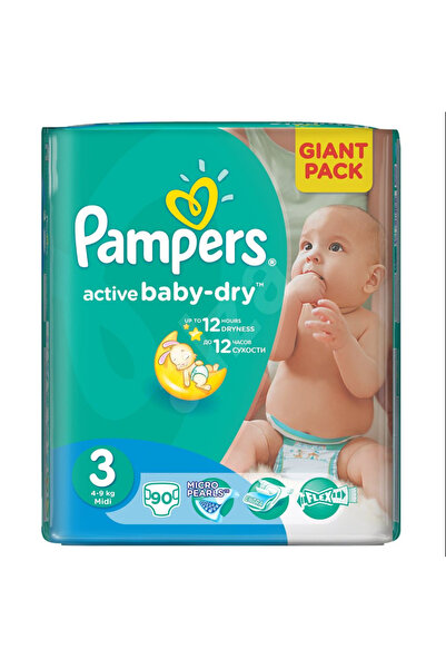 Pampers Baby-Dry Active Diapers Giant Pack, Size 3 (4-9 kg), 90 Pieces