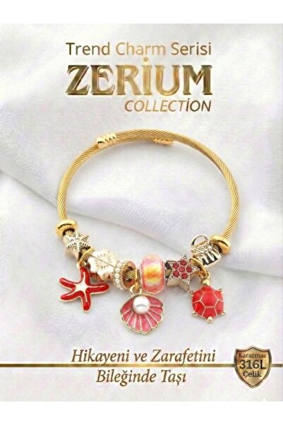 ZERİUM Modern Steel Stylish Women's Charm Steel Bracelet Sea Love Series 02 Gold