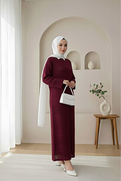Modamorfo Rochie din tricot cu model ajurat - Bordeaux
