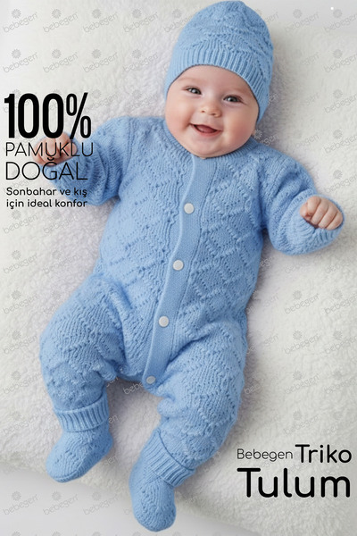 bebegen Blue, Beret Knitwear Baby Boy Jumpsuit