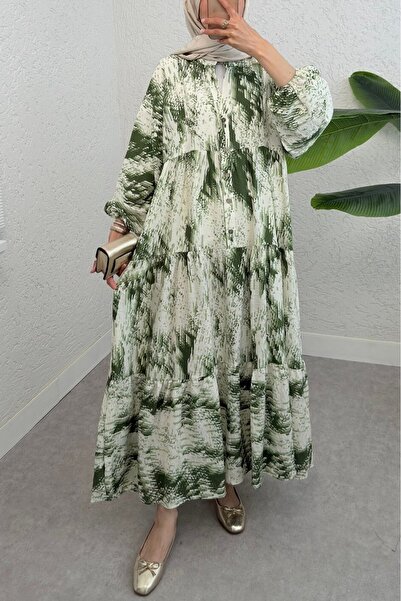 Modamorfo Sa dugmadima do pola Mješovita Sa deznom Elastična haljina sa rukav...