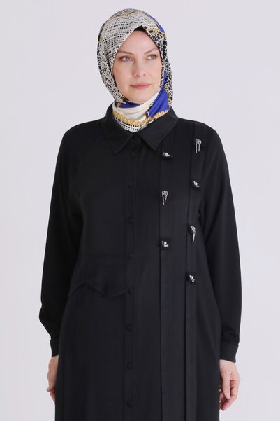 behrem Large Size Hijab with Stones 28080 Black