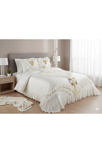 BALADI HOME Çeyizlik Yatak Örtüsü ( Set 4 Parçası ) Fransız Dantelli Ve Kapit...