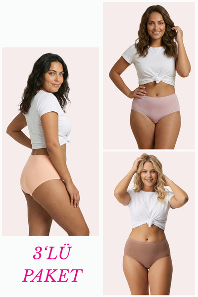 Newlilla 1018 Women's Classic Cut Cotton Plain Bato Panties 3-Pack