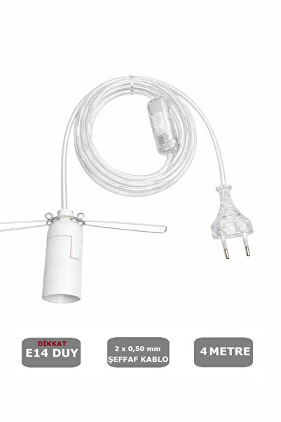 CONANA Şeffaf Kablolu E14 Yaylı Beyaz Duylu, Tuz Lambası Duyu 4 Metre Arapuar...