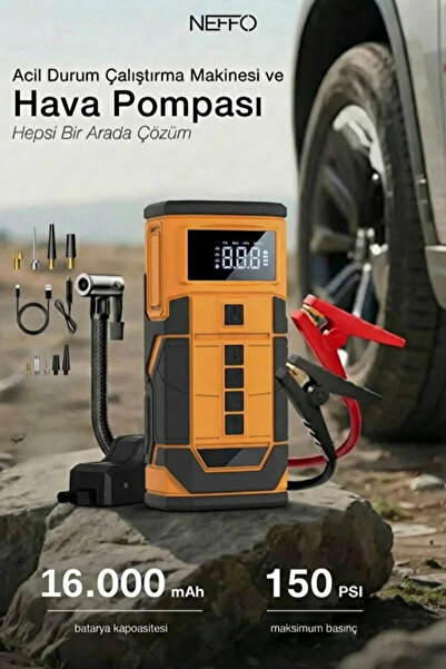 NEFFO Taşınabilir Dijital Hava Kompresörü 150 PSI – 10.800 mAh Jump Starter, ...
