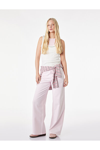 Koton Pantaloni din denim din bumbac cu talie joasă croială largă - Loose str...