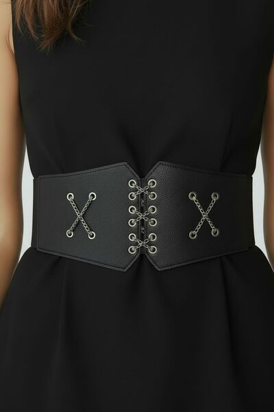 Kemerix Women's Black Corset Belt with Chain Dress Belt Jacket Belt Shirt Belt