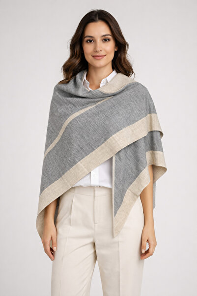 Sebir Moda شال تريكو مثلث مخطط بلونين