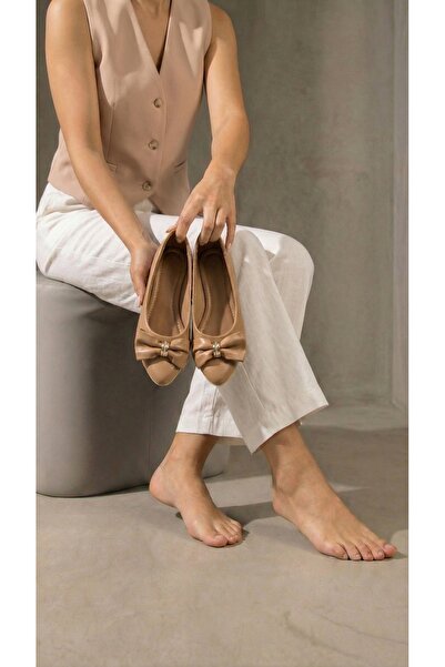 Beyond Balerini de damă din piele de nurcă cu cataramă și fundă, 1,5 cm BYNDİ...