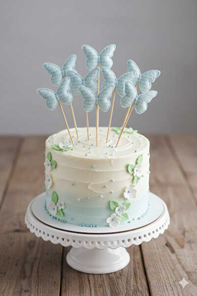 Deniz Party Store AÇIK MAVİ   PULLU KELEBEK  Uzun Kürdan 16 Cm 10 Adet